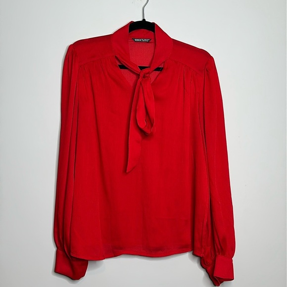 SHEIN  Womens French Red Mesh Floral Stand Collar - Picture 1 of 9